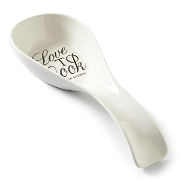 Riviera Maison kitchen utensils, spoon holder porcelain, spoon stand, kitchen holder - Love To Cook Spoon Holder - dishwasher safe - spoon holder porcelain, white - (LxWxH) 25.5x9.5x3.5 on sale